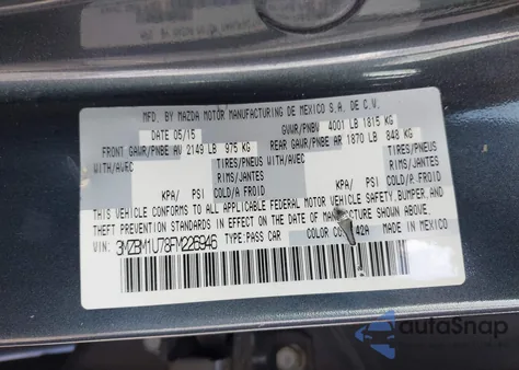 2015 Mazda Mazda3 I Sport из США, поврежденный, VIN 3MZBM1U78FM226946